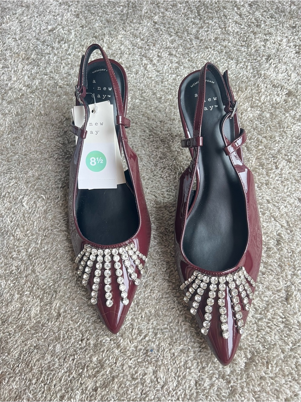 a new day Burgundy Patent Slingback Flats with Crystal Fringe. Size 8.5